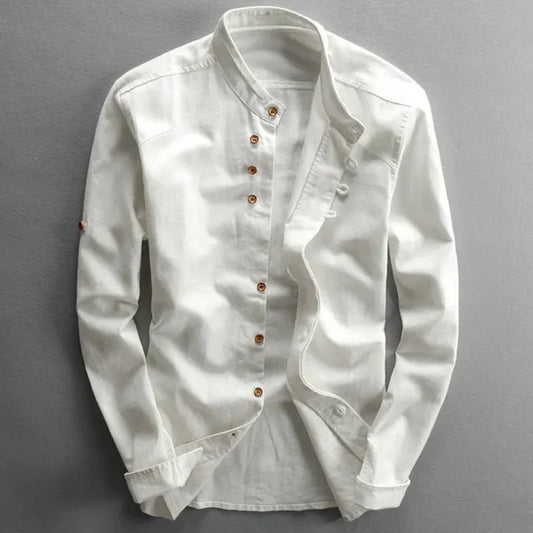 Men's long-sleeved shirt with stand-up collar