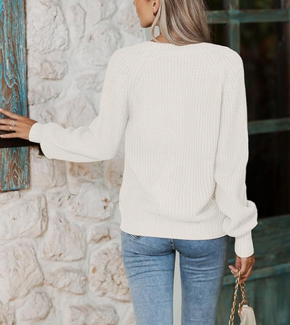 Sweater with V-Neck and Button Closure