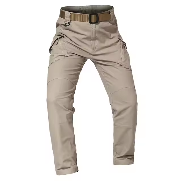 Cargo trousers with multiple pockets and belt